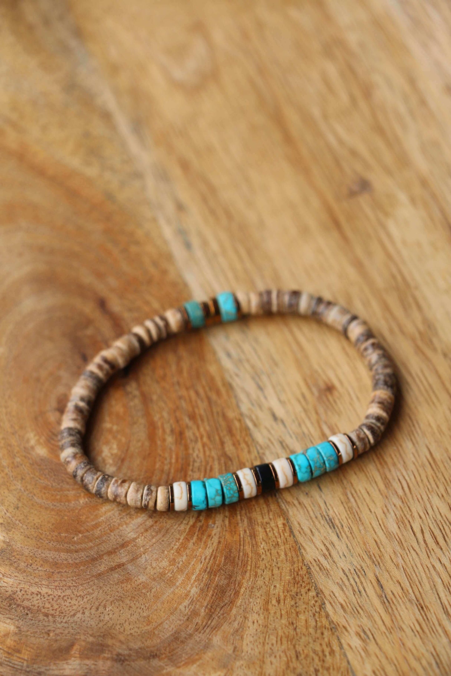 Bracelet Homme en pierres naturelles de Turquoise et Bambou Modifier le texte alternatif