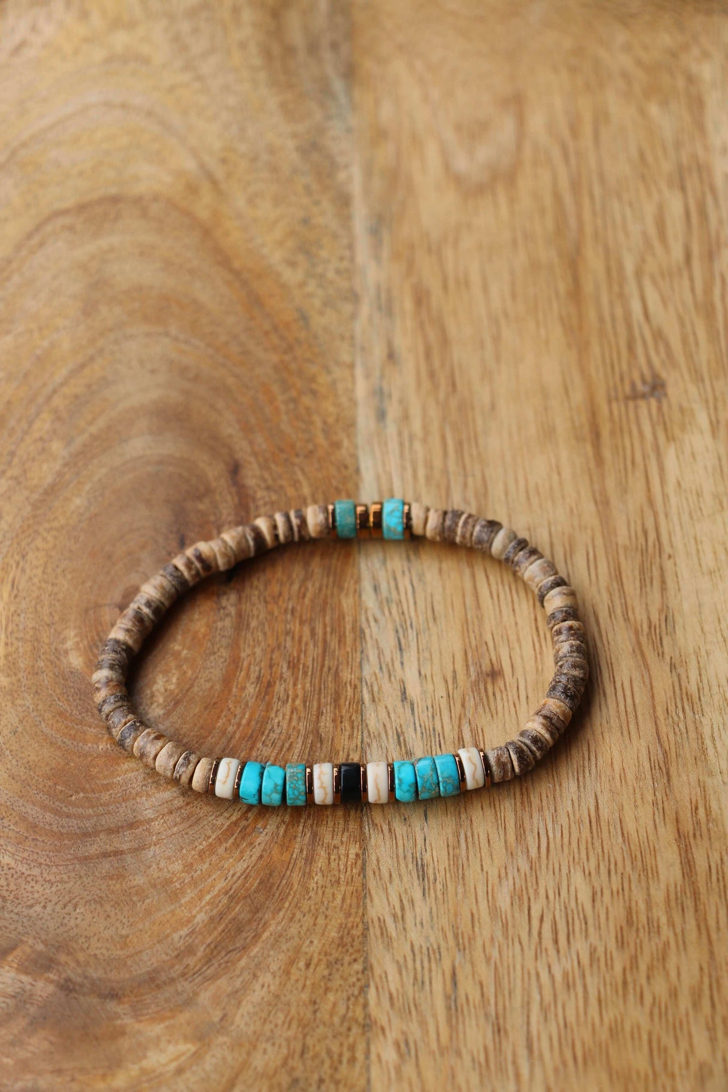 Bracelet Homme en pierres naturelles de Turquoise et Bambou Modifier le texte alternatif