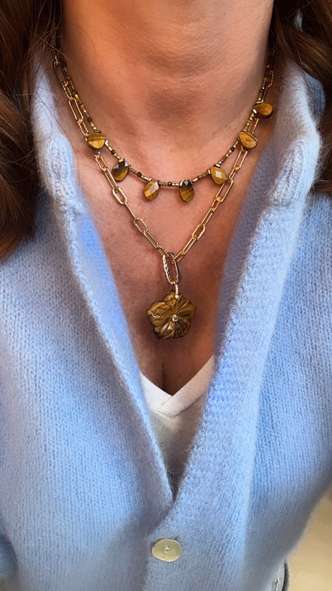 Pendentif Fleur oeil du tigre