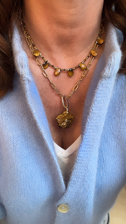 Pendentif Fleur oeil du tigre