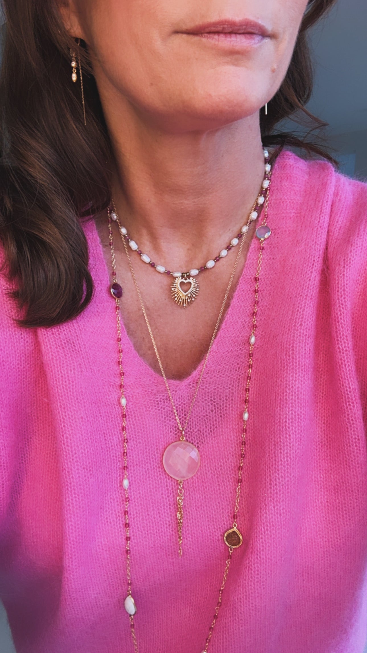 Collier Amore perles d'eau douce et calcédoine
