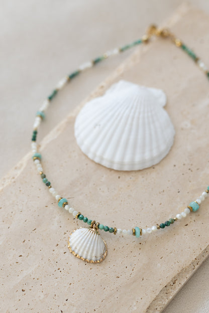 Collier Shell en Chrysocolle, amazonite et nacre