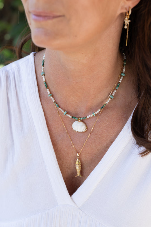 Collier Shell en Chrysocolle, amazonite et nacre