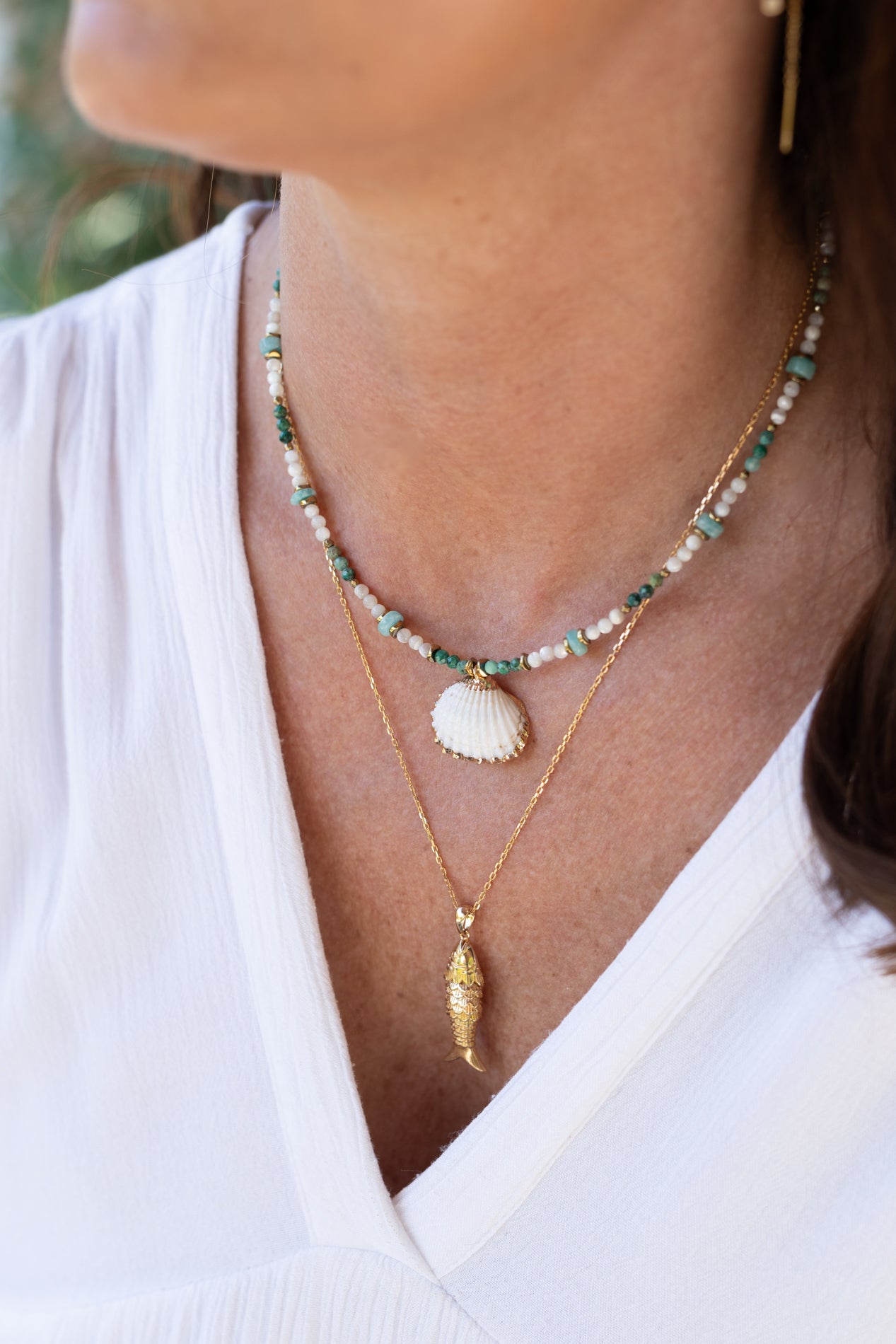 Collier Shell en Chrysocolle, amazonite et nacre
