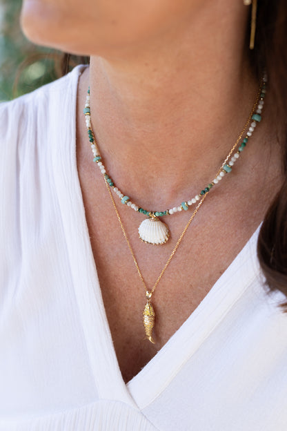 Collier Shell en Chrysocolle, amazonite et nacre