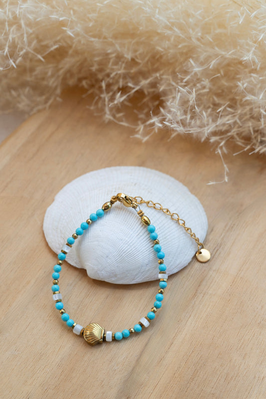 Bracelet en pierre de Howlite Turquoise et coquillage