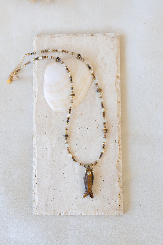 Collier Aria en pierre d'oeil du tigre