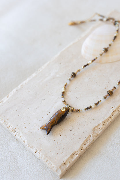 Collier Aria en pierre d'oeil du tigre