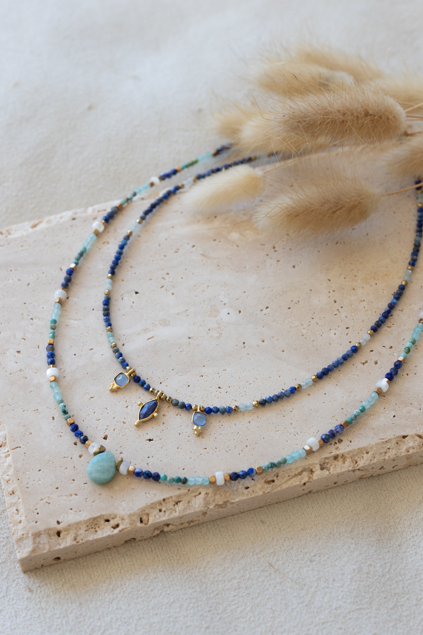 Collier Ysatis en pierres fines de Lapis -lazuli et amazonite