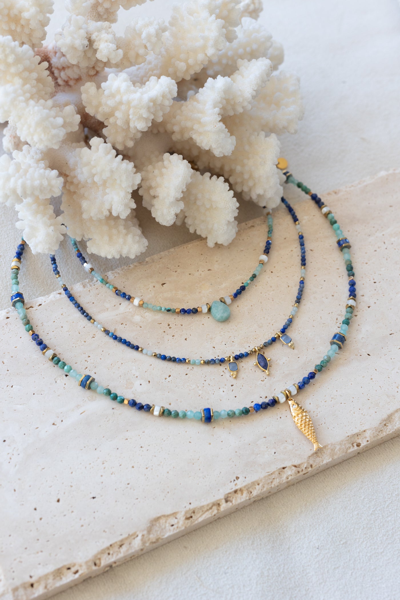 Collier Ysatis en pierres fines de Lapis -lazuli et amazonite