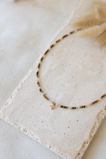 Collier Oriane en pierres de citrine, jaspe et oeil du tigre 