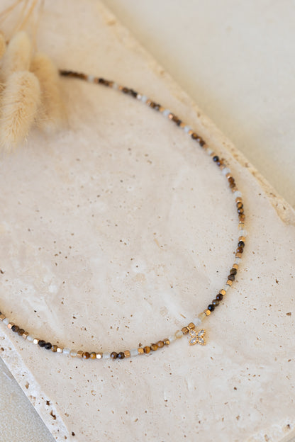 Collier Oriane en pierres de citrine, jaspe et oeil du tigre 