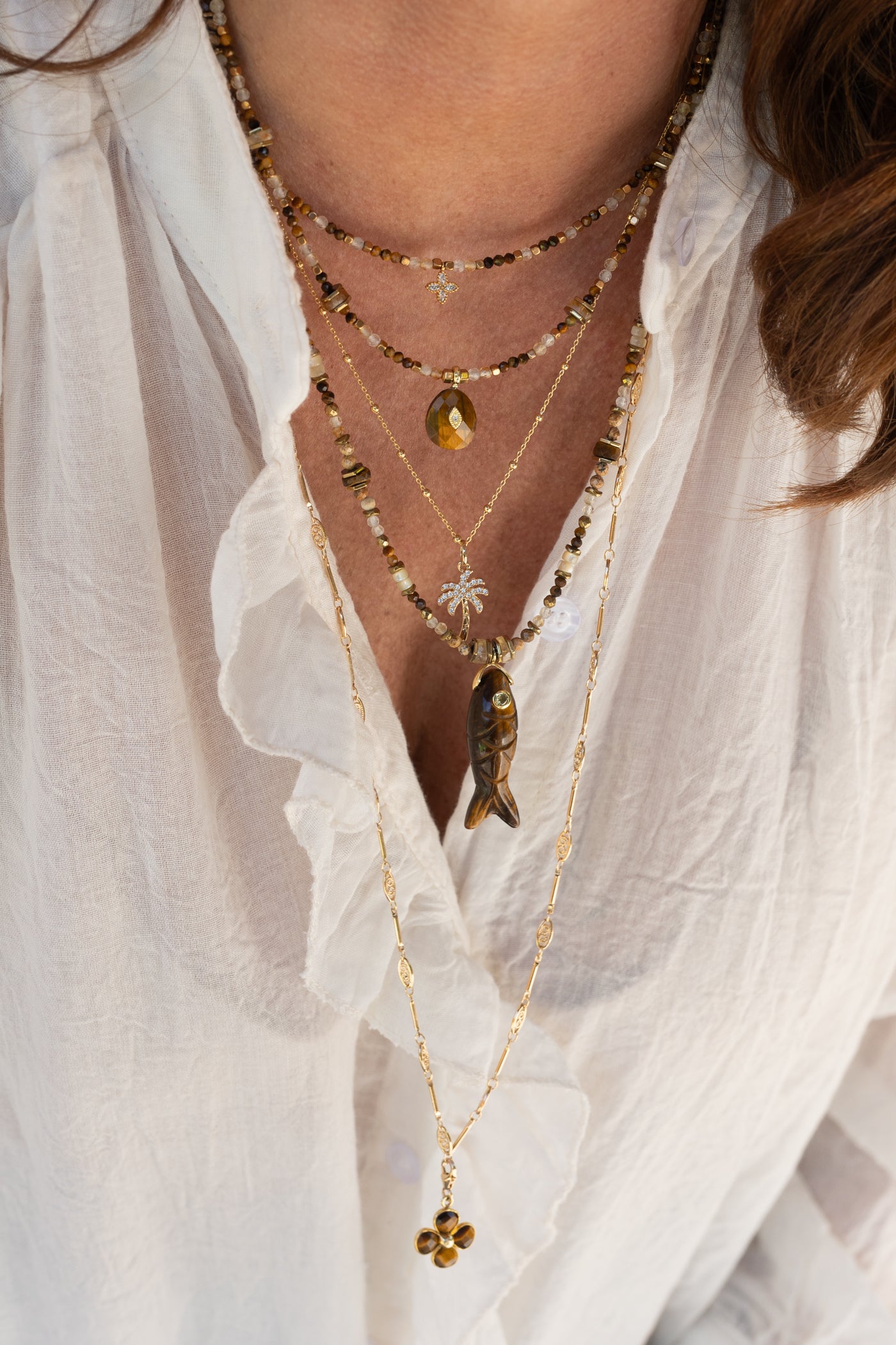 Collier Aria en pierre d'oeil du tigre