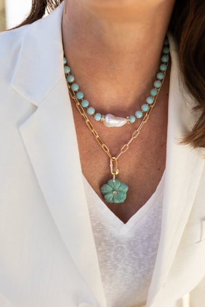 Pendentif Fleur amazonite
