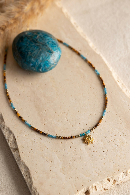 Collier Louma en pierres naturelles d'Apatite et Oeil du tigre