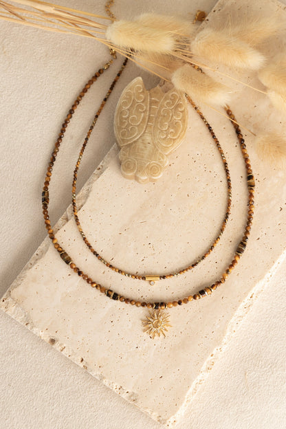 Collier Maxine en Oeil du tigre marron