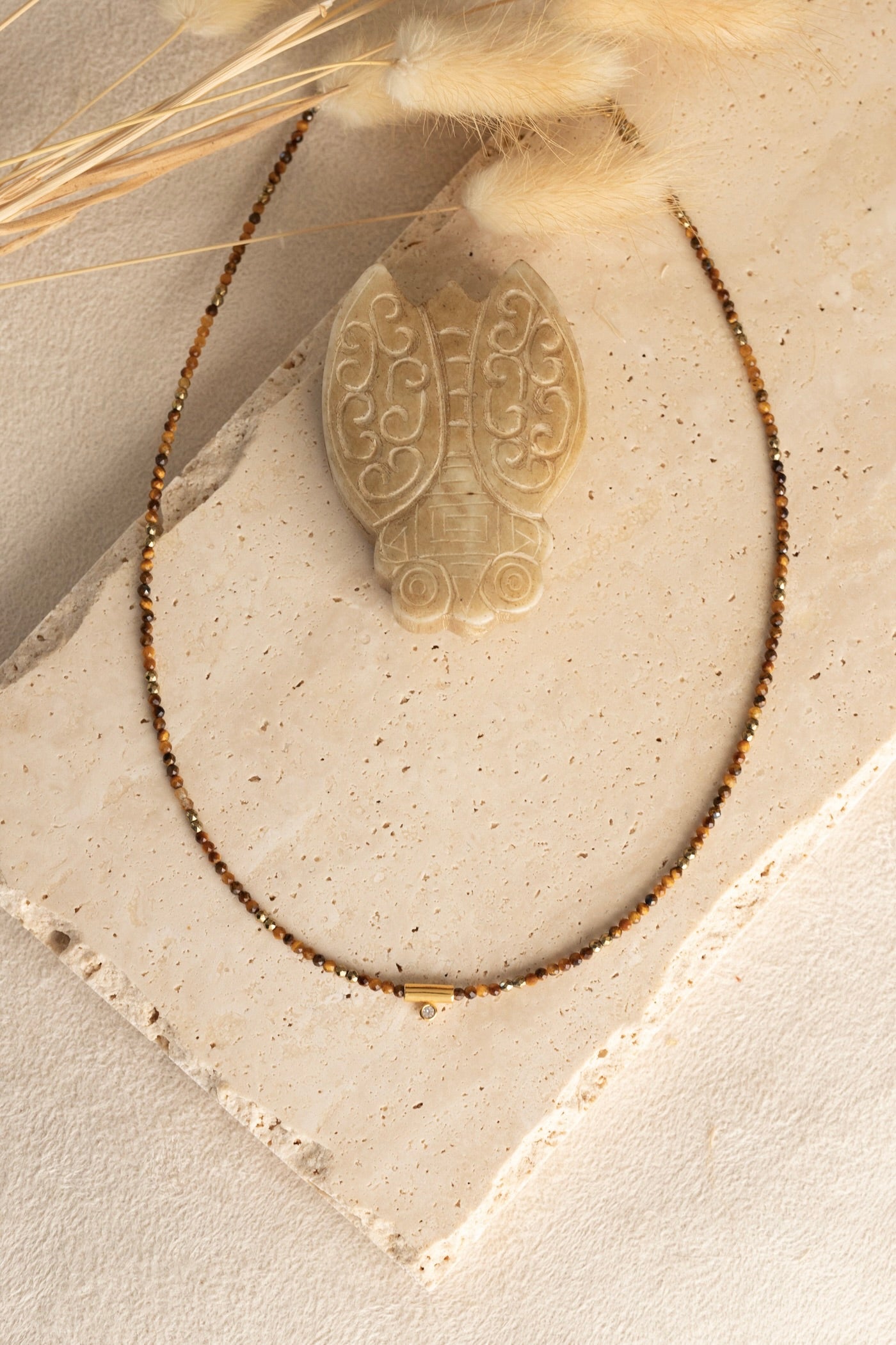 Collier Maxine en Oeil du tigre marron