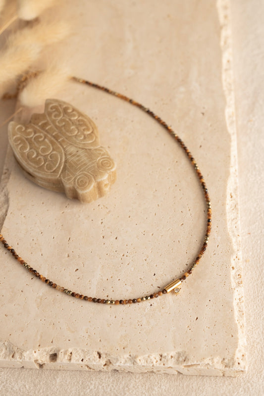 Collier Maxine en Oeil du tigre marron