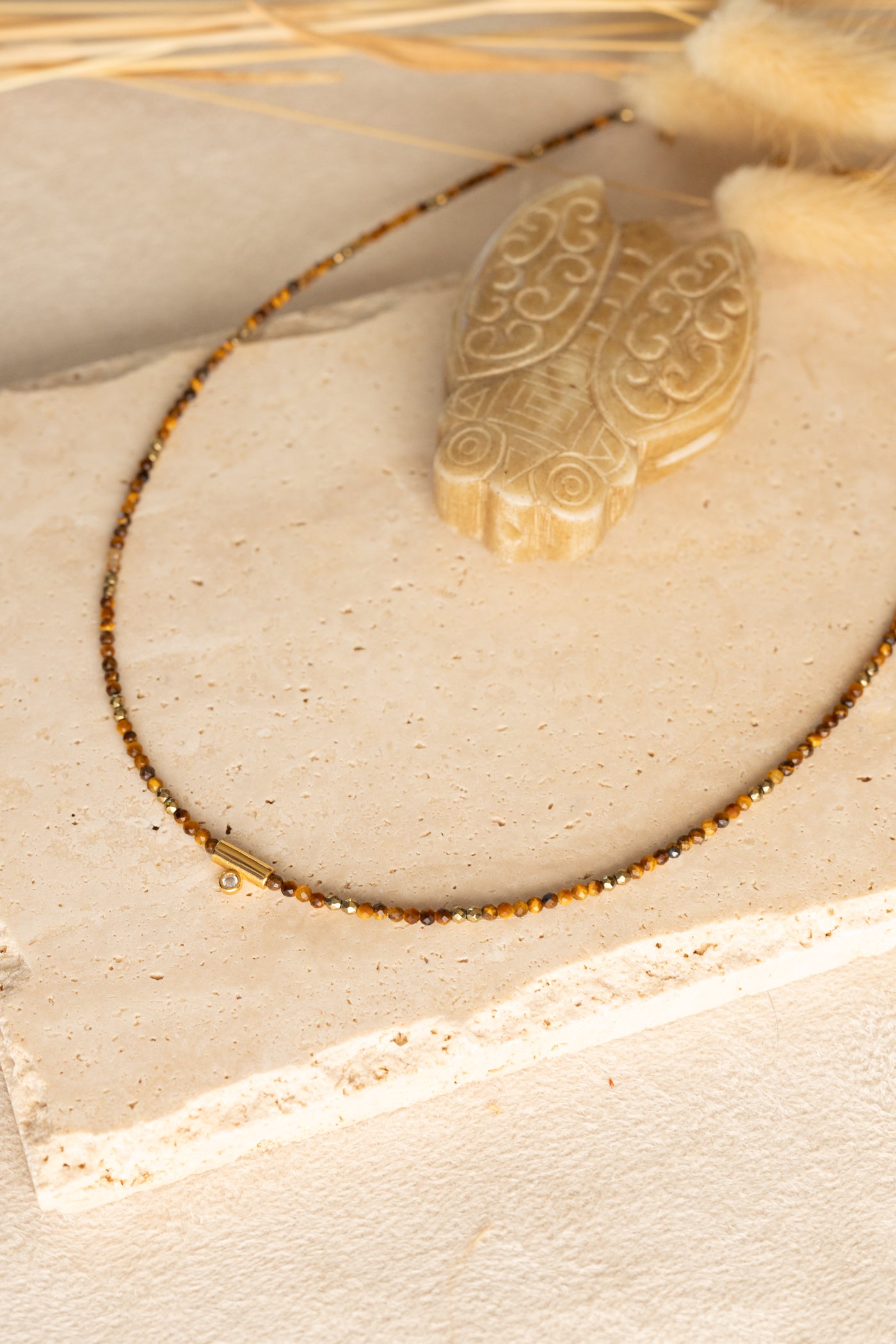 Collier Maxine en Oeil du tigre marron
