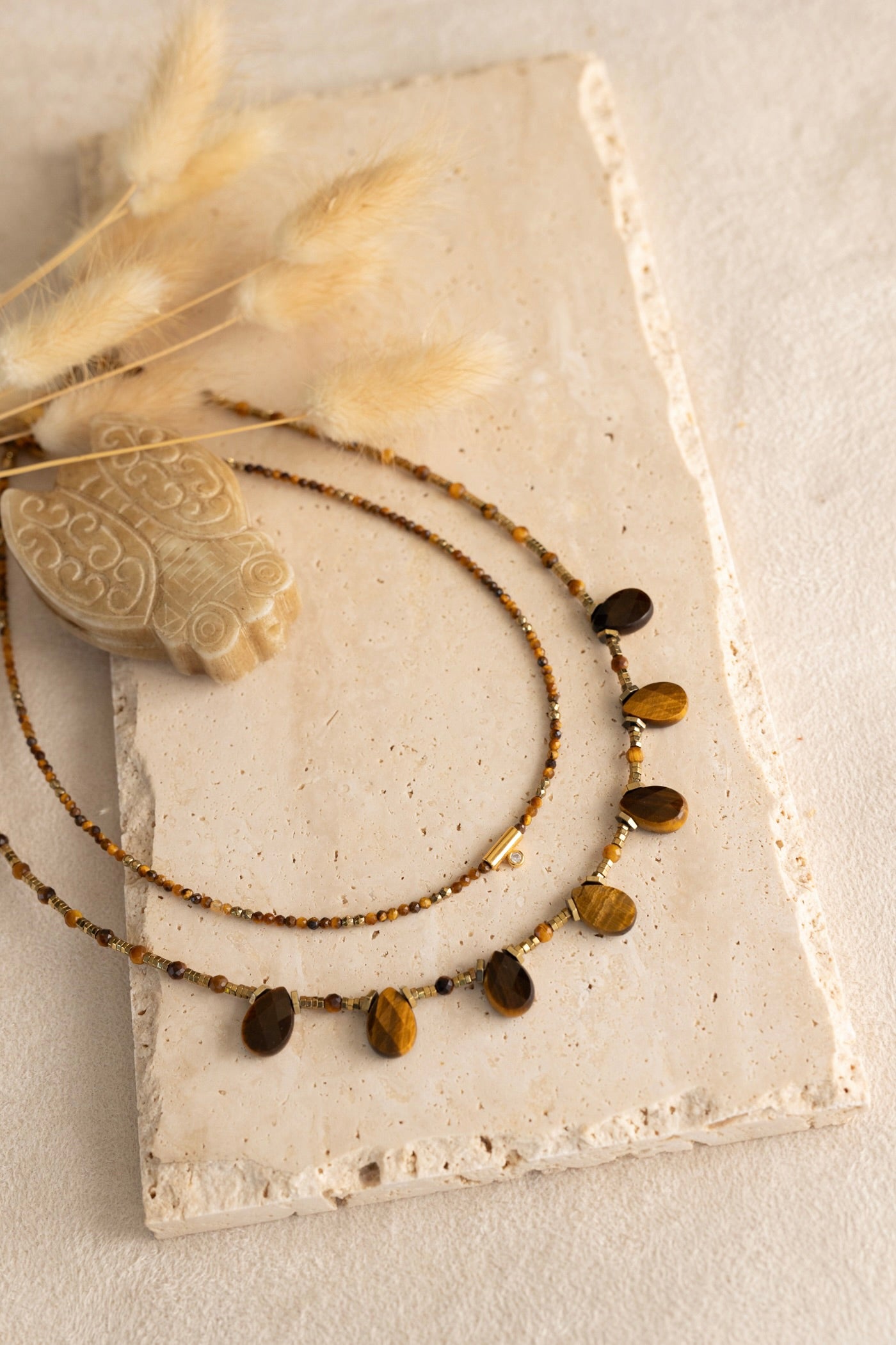 Collier Sophia en oeil du tigre marron