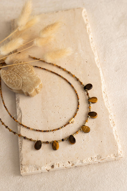 Collier Sophia en oeil du tigre marron