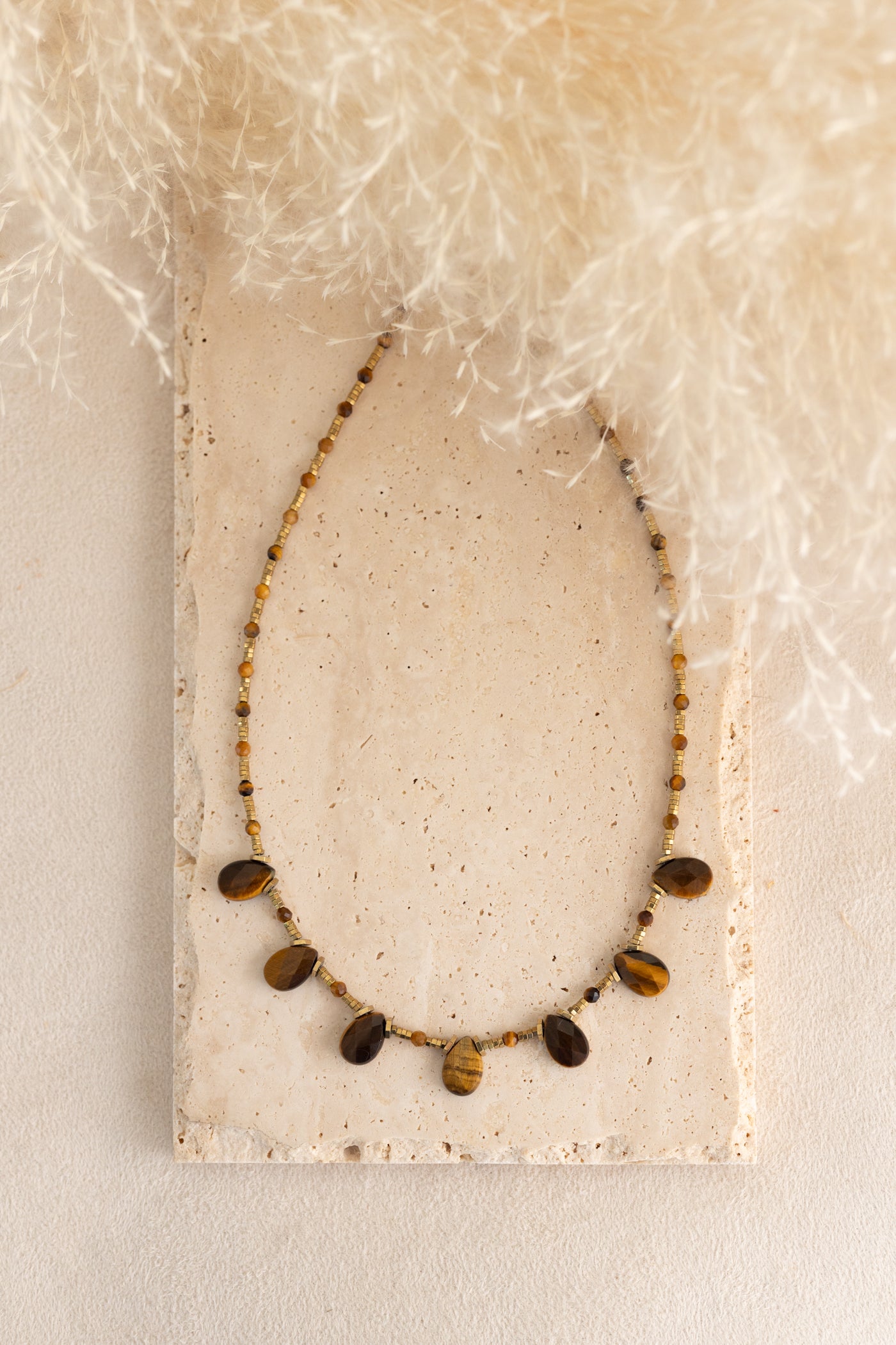 Collier Sophia en oeil du tigre marron