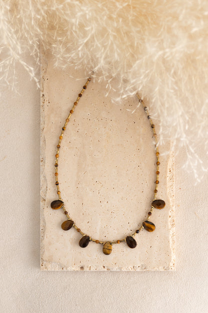 Collier Sophia en oeil du tigre marron