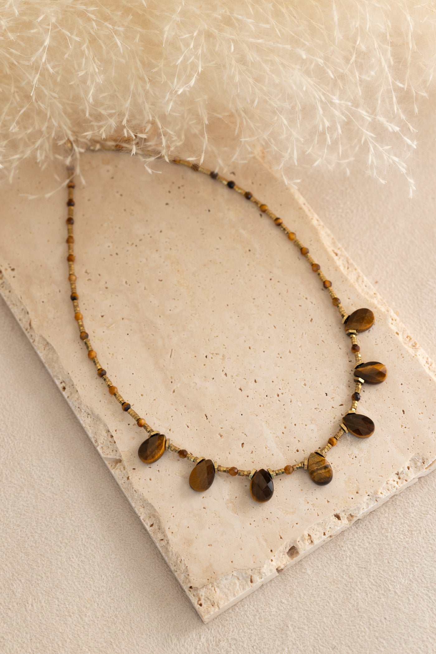 Collier Sophia en oeil du tigre marron