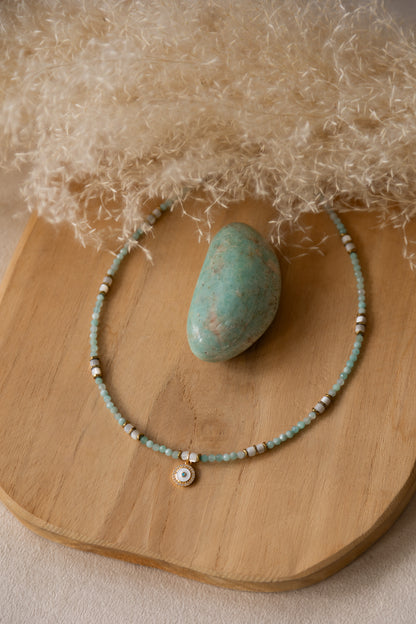 Colliers Pierres fines d'Amazonite et nacre