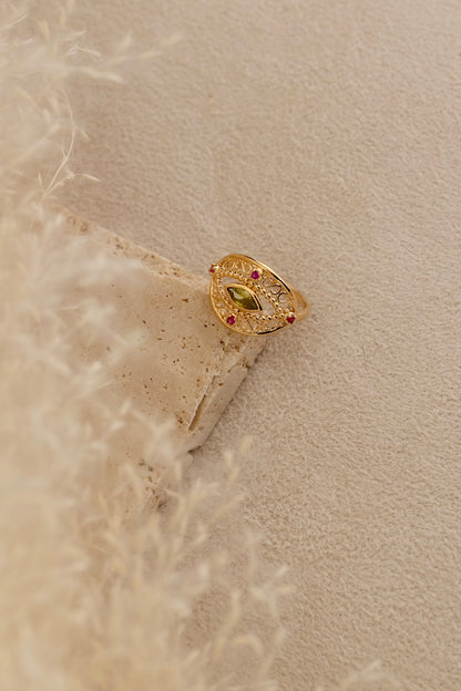 Bague Gabie en grenat rouge et vert 