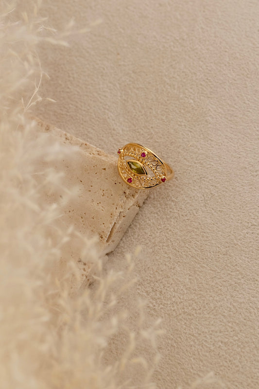 Bague Gabie en grenat rouge et vert 