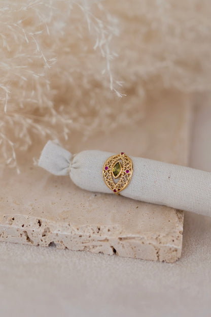 Bague Gabie en grenat rouge et vert 