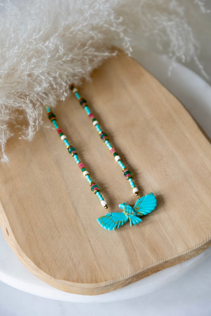 Collier Birdy Turquoise Rose