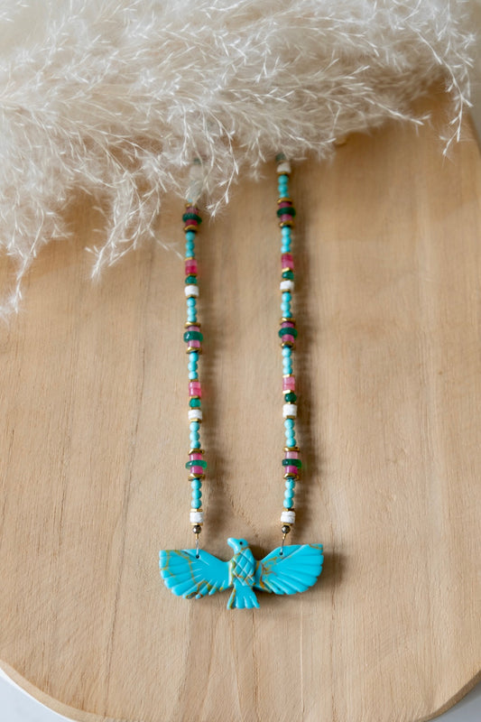 Collier Birdy Turquoise Rose