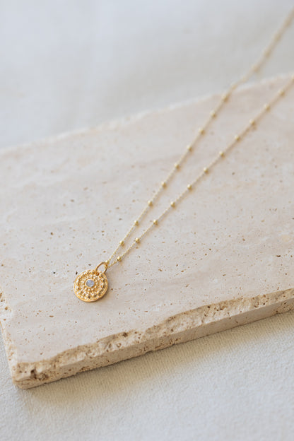 Collier Cerra chaîne plaquée or 14K, 3 microns pierre de lune