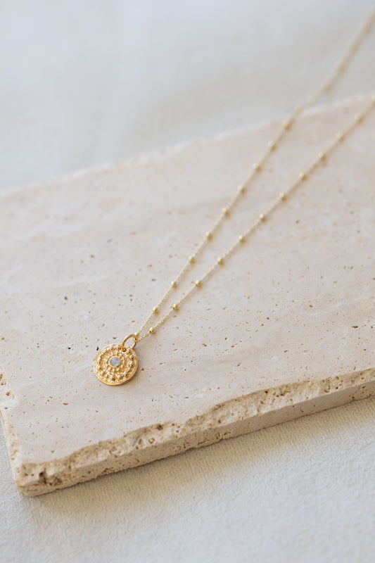 Collier Cerra chaîne plaquée or 14K, 3 microns pierre de lune