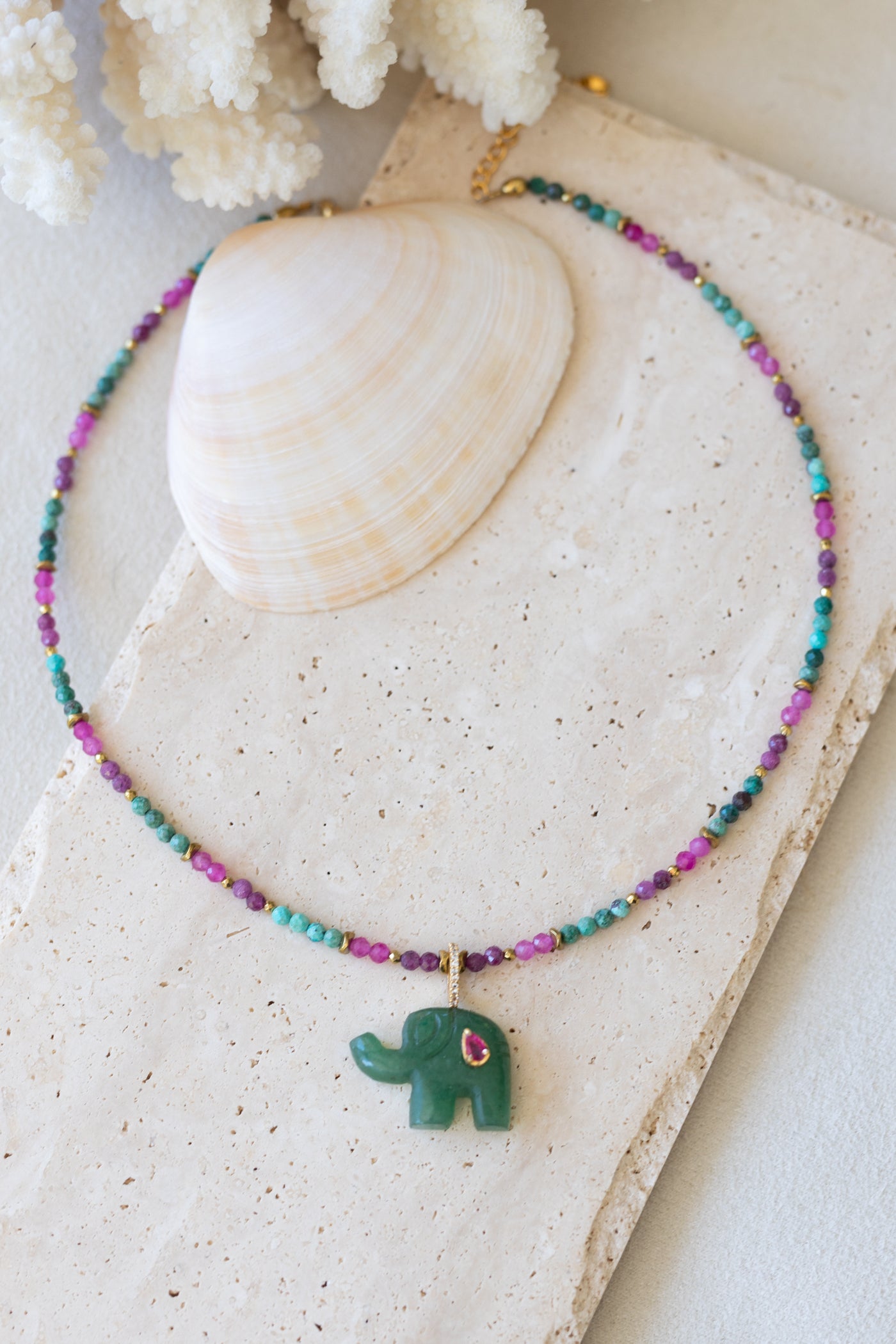 Collier Nala Aventurine rubis calcédoine et chrysocolle et amazonite