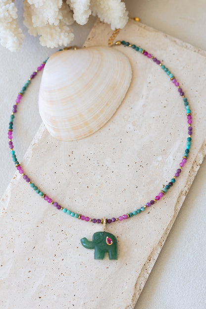 Collier Nala Aventurine rubis calcédoine et chrysocolle et amazonite