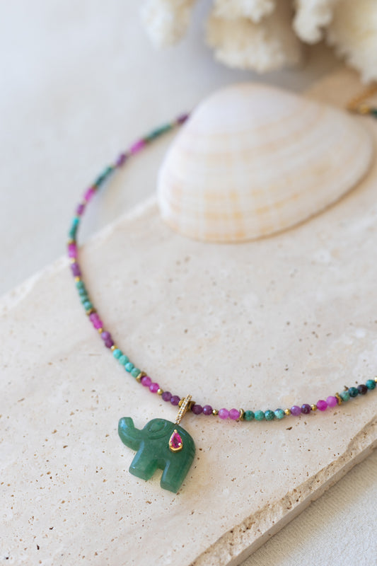 Collier Nala Aventurine rubis calcédoine et chrysocolle et amazonite
