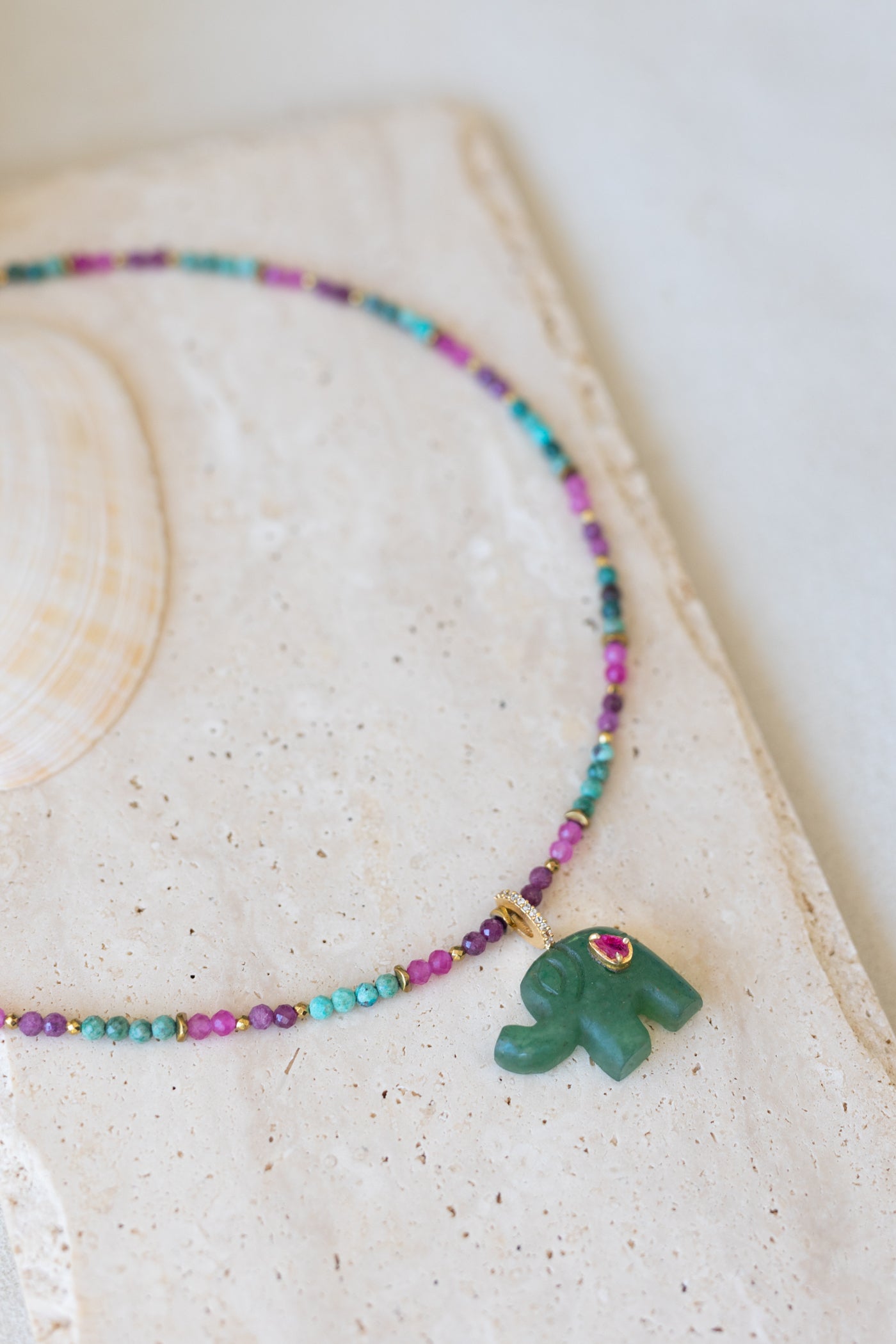 Collier Nala Aventurine rubis calcédoine et chrysocolle et amazonite