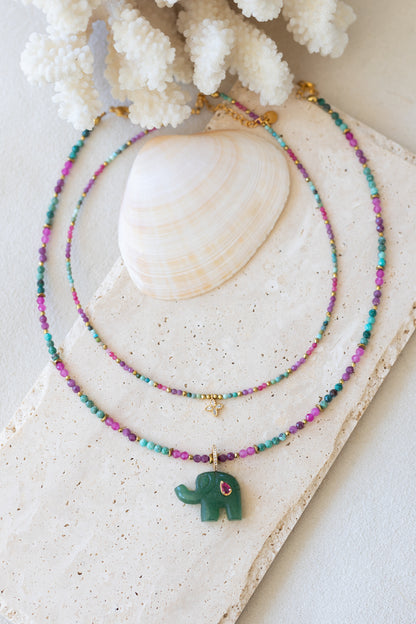 Collier Nala Aventurine rubis calcédoine et chrysocolle et amazonite