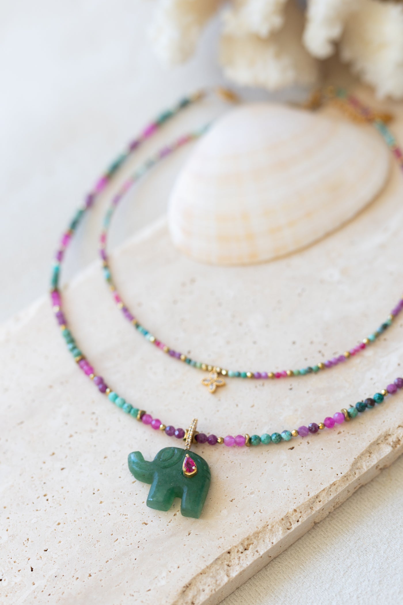 Collier Nala Aventurine rubis calcédoine et chrysocolle et amazonite