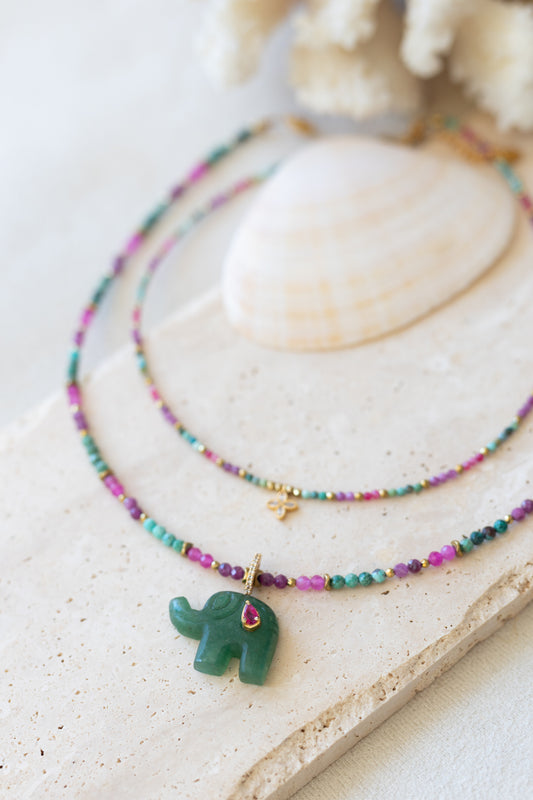Collier Nala Aventurine rubis calcédoine et chrysocolle et amazonite