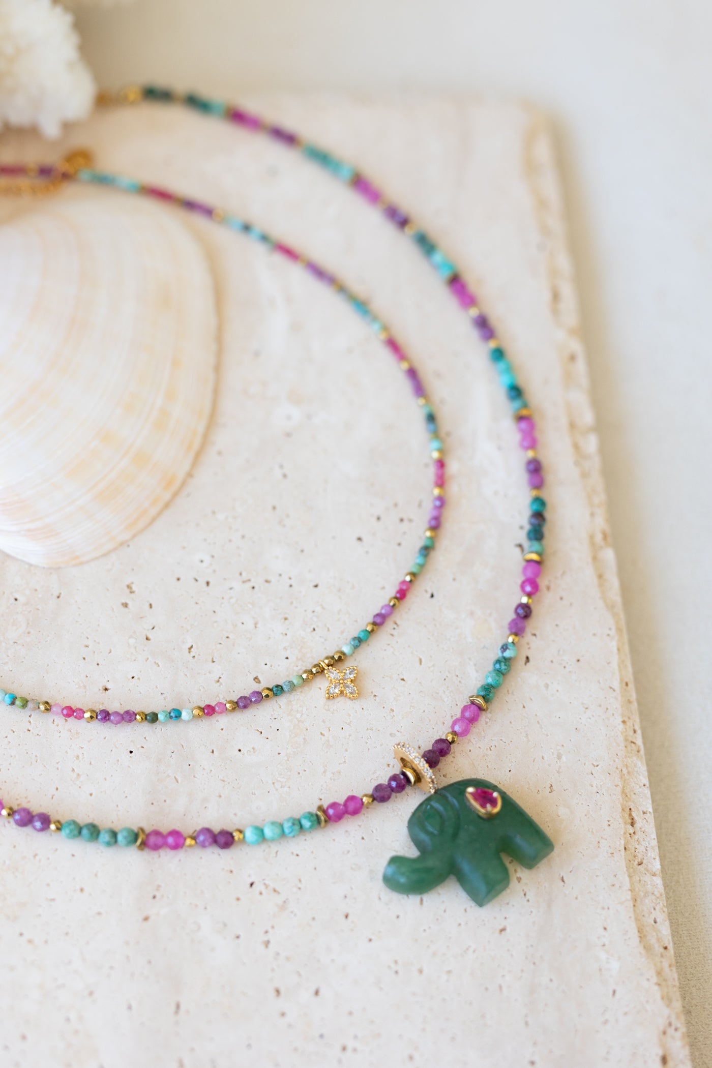 Collier Nala Aventurine rubis calcédoine et chrysocolle et amazonite