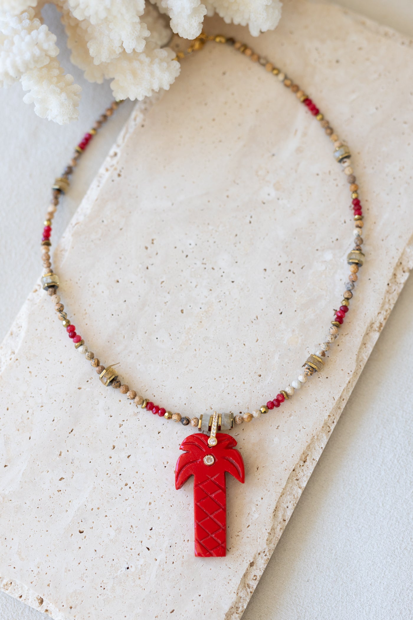 Collier Palmier jaspe rouge
