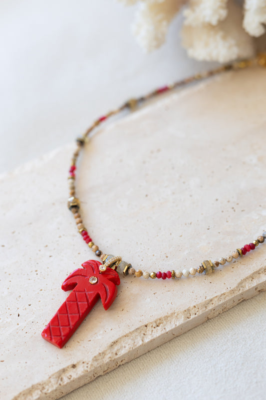 Collier Palmier jaspe rouge