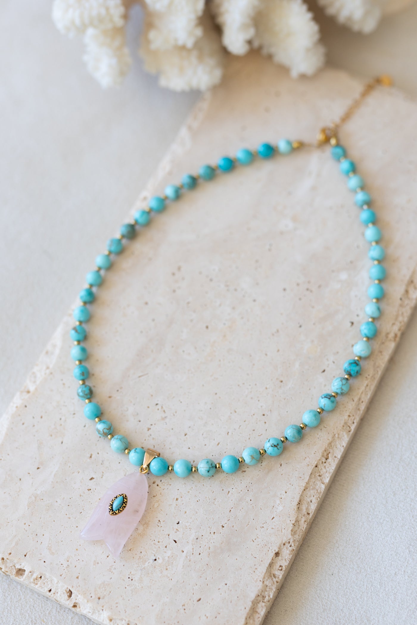 Collier Bora bora turquoise et quartz rose