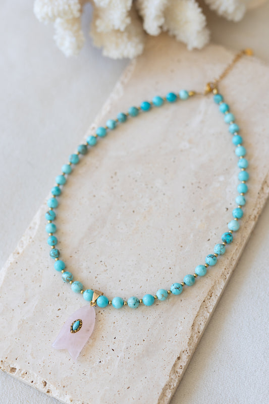 Collier Bora bora turquoise et quartz rose