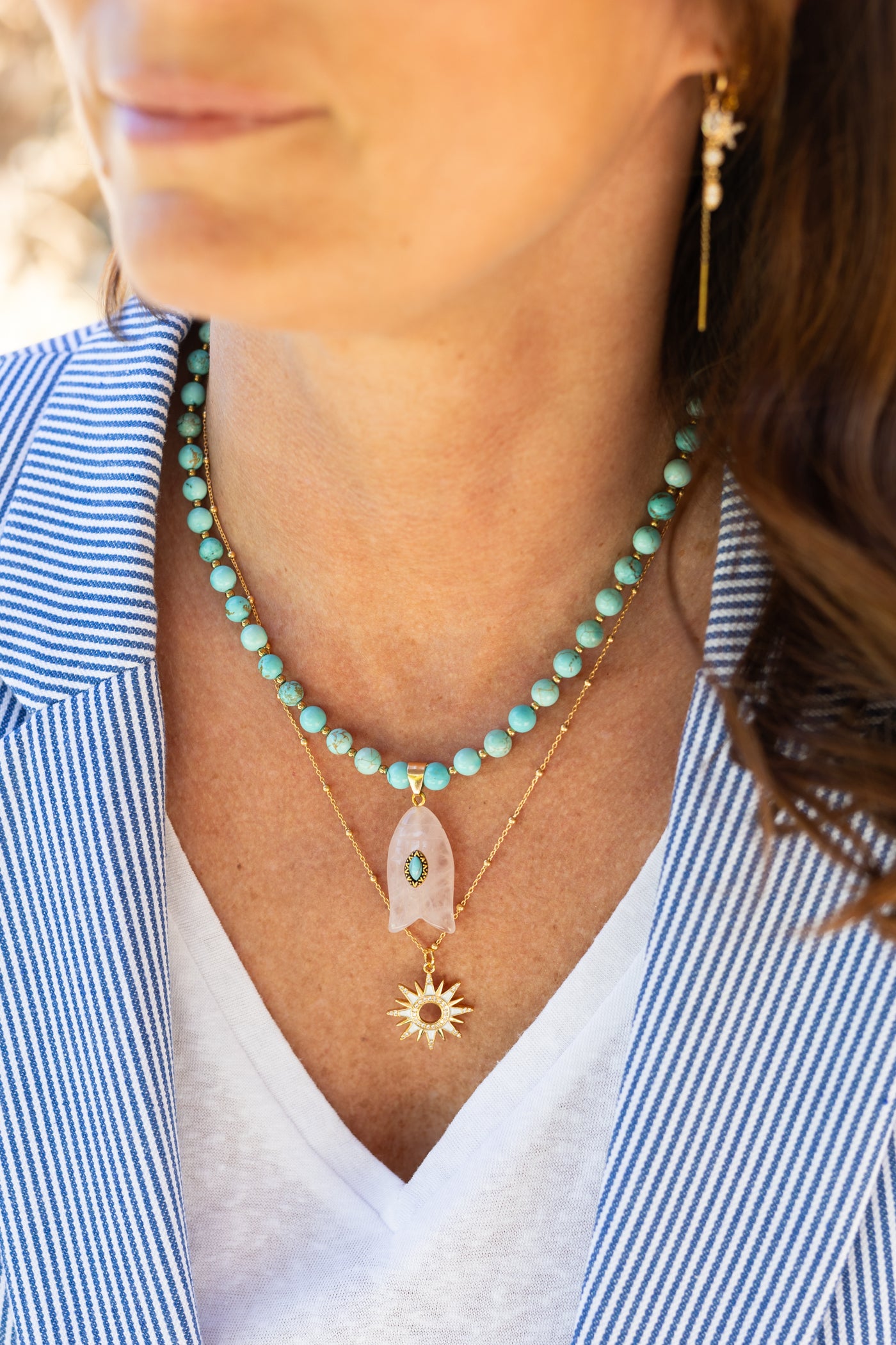 Collier Bora bora turquoise et quartz rose