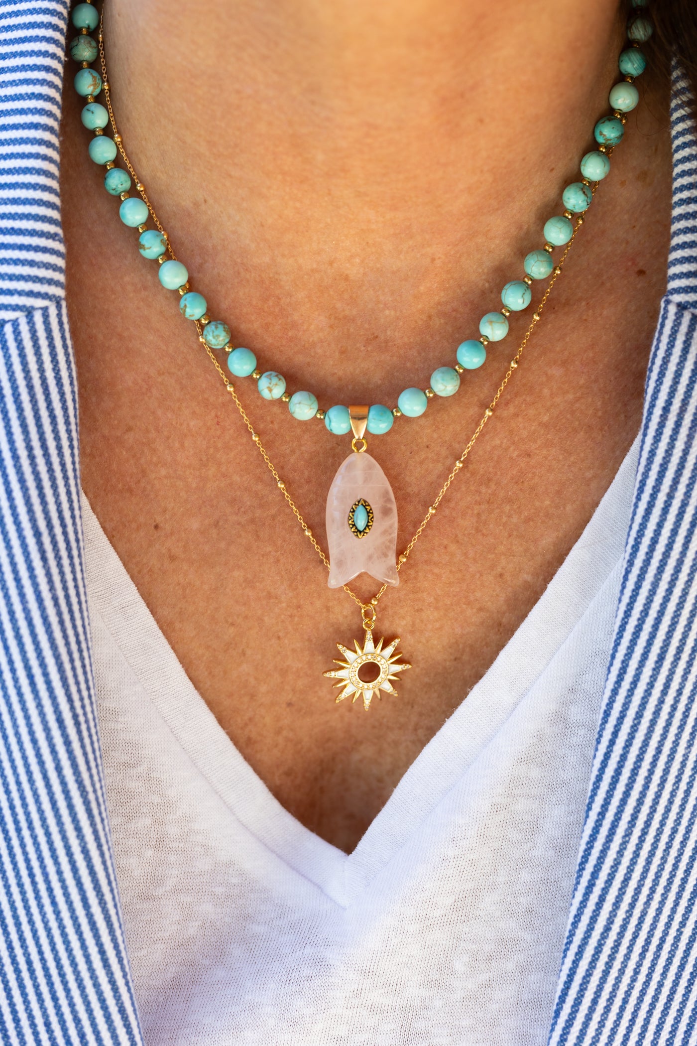 Collier Bora bora turquoise et quartz rose